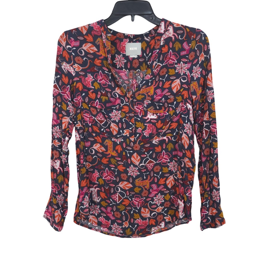 Anthropologie Maeve Moonflower Henley Popover Blouse Size‎ 4 Primitive Animals